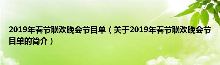 2019年春節(jié)聯(lián)歡晚會(huì)節(jié)目單（關(guān)于2019年春節(jié)聯(lián)歡晚會(huì)節(jié)目單的簡(jiǎn)介）