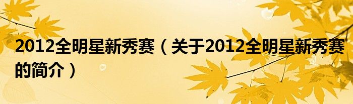 2012全明星新秀賽（關(guān)于2012全明星新秀賽的簡(jiǎn)介）