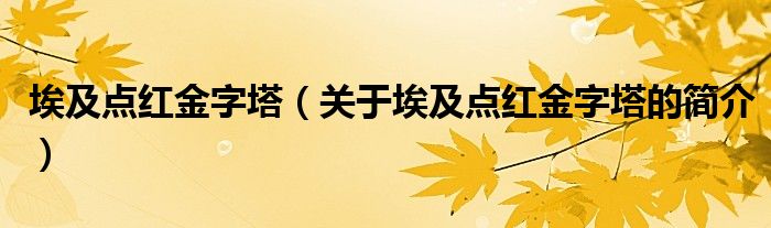 埃及點紅金字塔（關(guān)于埃及點紅金字塔的簡介）