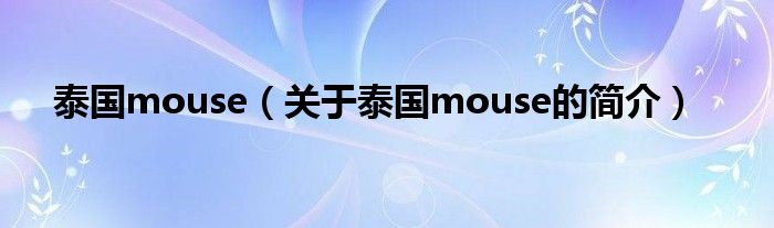 泰國mouse（關于泰國mouse的簡介）