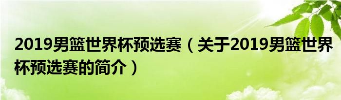 2019男籃世界杯預選賽（關于2019男籃世界杯預選賽的簡介）