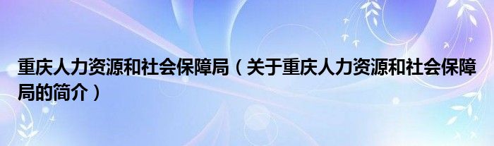 重慶人力資源和社會(huì)保障局（關(guān)于重慶人力資源和社會(huì)保障局的簡介）