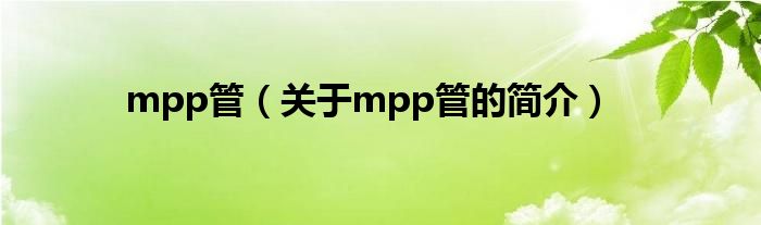 mpp管（關于mpp管的簡介）