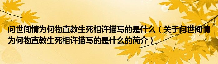 問(wèn)世間情為何物直教生死相許描寫的是什么（關(guān)于問(wèn)世間情為何物直教生死相許描寫的是什么的簡(jiǎn)介）