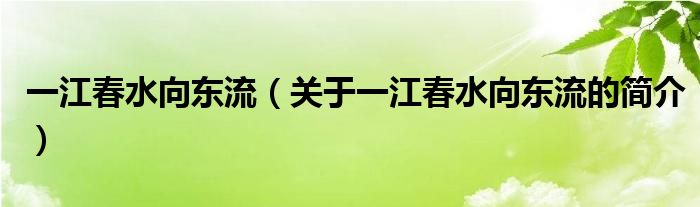 一江春水向東流（關(guān)于一江春水向東流的簡(jiǎn)介）