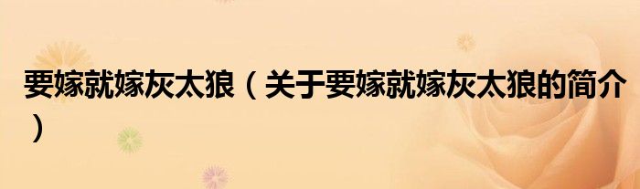 要嫁就嫁灰太狼（關(guān)于要嫁就嫁灰太狼的簡(jiǎn)介）