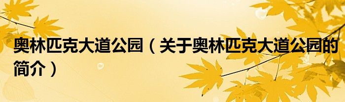 奧林匹克大道公園（關(guān)于奧林匹克大道公園的簡(jiǎn)介）