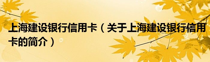 上海建設(shè)銀行信用卡（關(guān)于上海建設(shè)銀行信用卡的簡介）