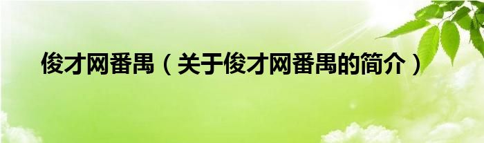 俊才網(wǎng)番禺（關(guān)于俊才網(wǎng)番禺的簡(jiǎn)介）