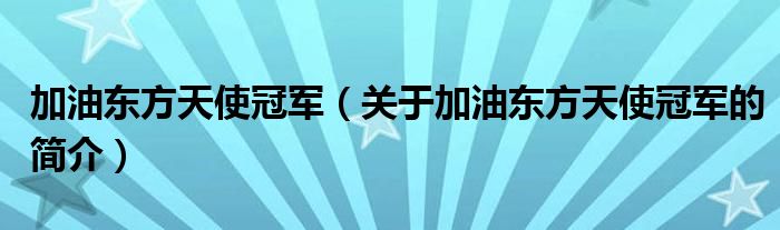 加油東方天使冠軍（關于加油東方天使冠軍的簡介）