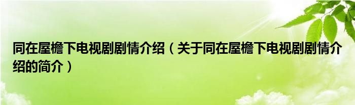 同在屋檐下電視劇劇情介紹（關(guān)于同在屋檐下電視劇劇情介紹的簡(jiǎn)介）