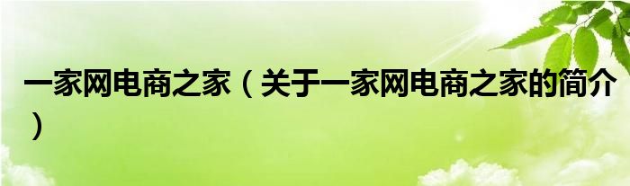 一家網(wǎng)電商之家（關(guān)于一家網(wǎng)電商之家的簡(jiǎn)介）