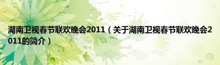 湖南衛(wèi)視春節(jié)聯(lián)歡晚會(huì)2011（關(guān)于湖南衛(wèi)視春節(jié)聯(lián)歡晚會(huì)2011的簡介）