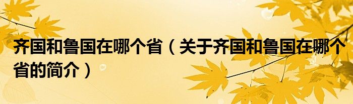 齊國和魯國在哪個?。P于齊國和魯國在哪個省的簡介）