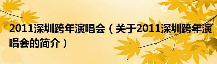 2011深圳跨年演唱會（關(guān)于2011深圳跨年演唱會的簡介）