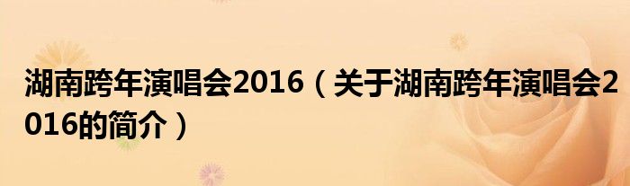 湖南跨年演唱會2016（關(guān)于湖南跨年演唱會2016的簡介）