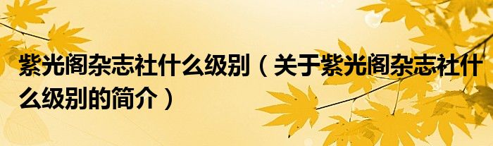 紫光閣雜志社什么級(jí)別（關(guān)于紫光閣雜志社什么級(jí)別的簡介）