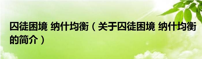 囚徒困境 納什均衡（關于囚徒困境 納什均衡的簡介）