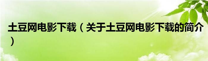 土豆網(wǎng)電影下載（關(guān)于土豆網(wǎng)電影下載的簡介）