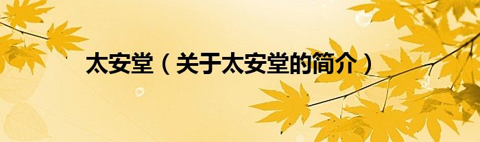 太安堂（關(guān)于太安堂的簡(jiǎn)介）