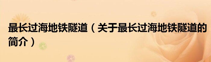 最長(zhǎng)過(guò)海地鐵隧道（關(guān)于最長(zhǎng)過(guò)海地鐵隧道的簡(jiǎn)介）