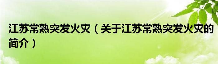 江蘇常熟突發(fā)火災(zāi)（關(guān)于江蘇常熟突發(fā)火災(zāi)的簡介）