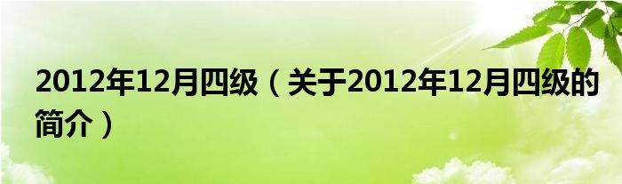 2012年12月四級(jí)（關(guān)于2012年12月四級(jí)的簡(jiǎn)介）