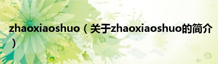 zhaoxiaoshuo（關(guān)于zhaoxiaoshuo的簡介）