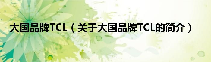 大國品牌TCL（關(guān)于大國品牌TCL的簡介）