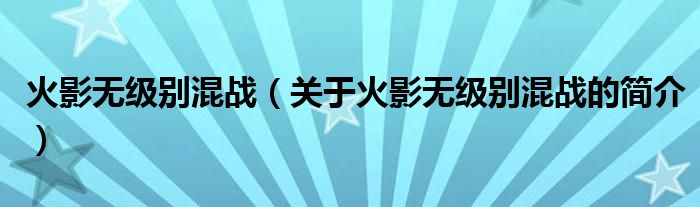 火影無級別混戰(zhàn)（關(guān)于火影無級別混戰(zhàn)的簡介）