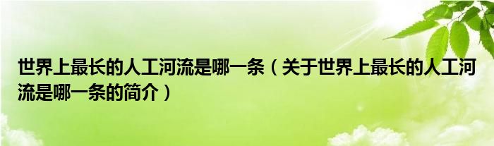 世界上最長的人工河流是哪一條（關(guān)于世界上最長的人工河流是哪一條的簡介）