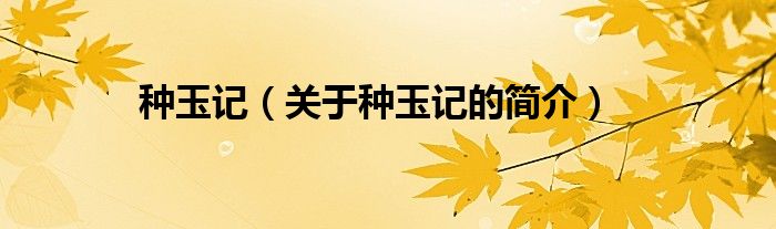 種玉記（關(guān)于種玉記的簡(jiǎn)介）