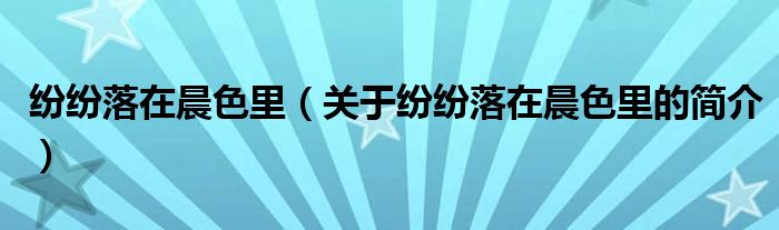 紛紛落在晨色里（關(guān)于紛紛落在晨色里的簡介）