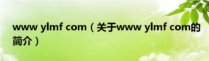 www ylmf com（關(guān)于www ylmf com的簡介）