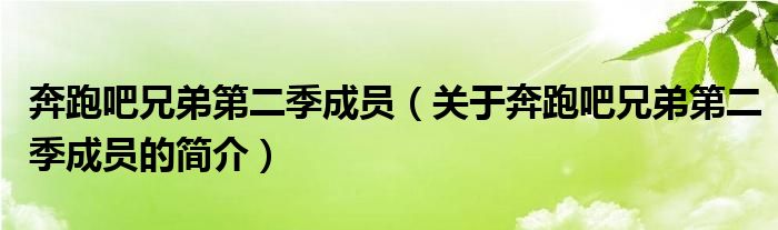 奔跑吧兄弟第二季成員（關于奔跑吧兄弟第二季成員的簡介）