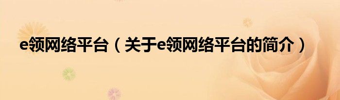 e領(lǐng)網(wǎng)絡(luò)平臺（關(guān)于e領(lǐng)網(wǎng)絡(luò)平臺的簡介）