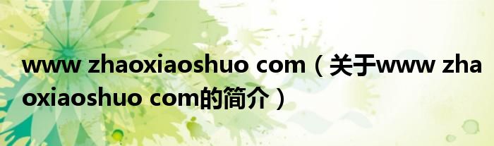 www zhaoxiaoshuo com（關(guān)于www zhaoxiaoshuo com的簡介）