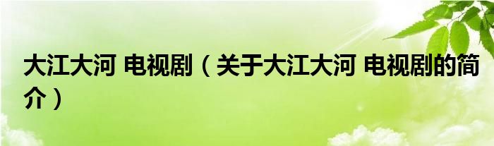 大江大河 電視?。P(guān)于大江大河 電視劇的簡介）