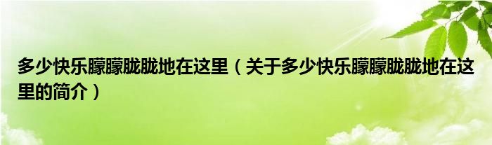 多少快樂朦朦朧朧地在這里（關(guān)于多少快樂朦朦朧朧地在這里的簡介）