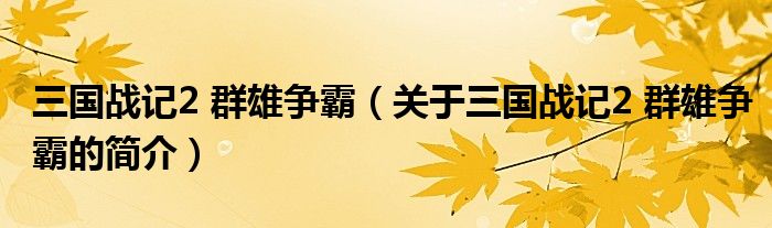 三國戰(zhàn)記2 群雄爭霸（關(guān)于三國戰(zhàn)記2 群雄爭霸的簡介）