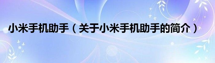 小米手機助手（關(guān)于小米手機助手的簡介）