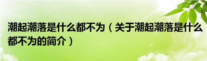 潮起潮落是什么都不為（關(guān)于潮起潮落是什么都不為的簡(jiǎn)介）