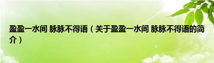 盈盈一水間 脈脈不得語（關(guān)于盈盈一水間 脈脈不得語的簡(jiǎn)介）