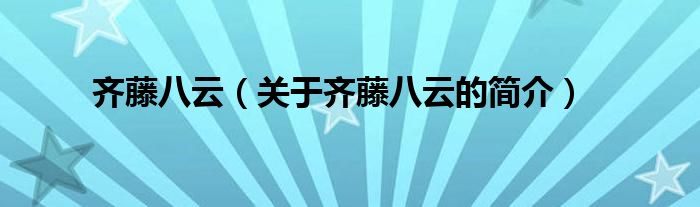 齊藤八云（關(guān)于齊藤八云的簡介）