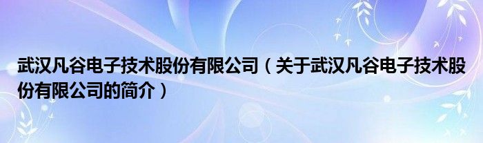 武漢凡谷電子技術股份有限公司（關于武漢凡谷電子技術股份有限公司的簡介）