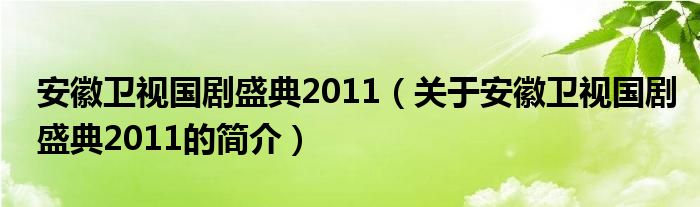 安徽衛(wèi)視國(guó)劇盛典2011（關(guān)于安徽衛(wèi)視國(guó)劇盛典2011的簡(jiǎn)介）