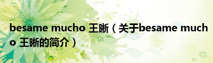 besame mucho 王晰（關(guān)于besame mucho 王晰的簡(jiǎn)介）