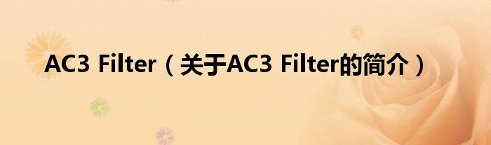 AC3 Filter（關(guān)于AC3 Filter的簡介）