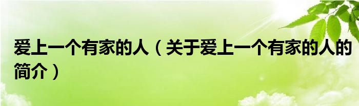 愛上一個有家的人（關(guān)于愛上一個有家的人的簡介）