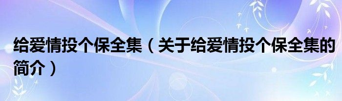 給愛情投個(gè)保全集（關(guān)于給愛情投個(gè)保全集的簡介）